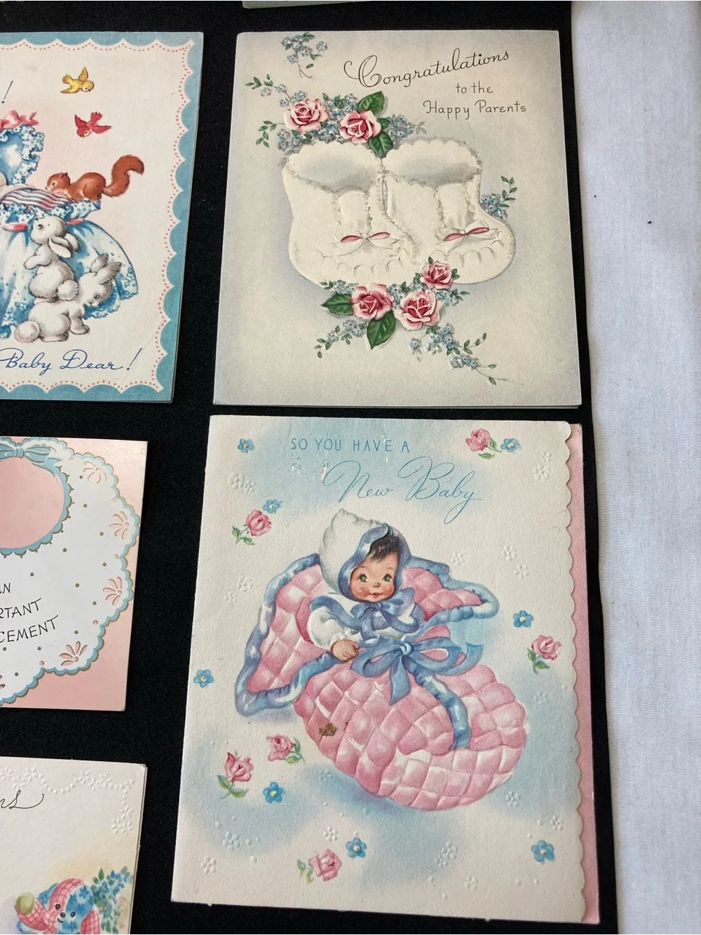 Vintage 1950's New Baby Greeting Card Assortment - Pink & Blue